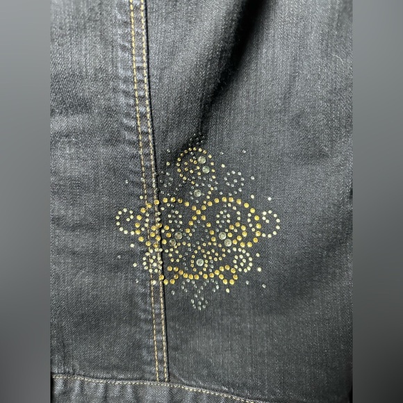Chicos Platinum Denim Jean Jacket Rhinestone Embellished Size 1 (M) - Picture 9 of 9
